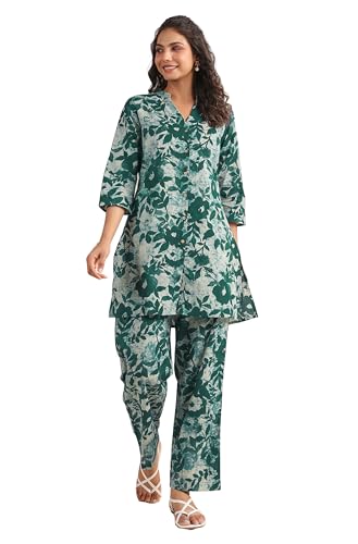 Image of Janasya Women's Pure Cotton Floral Printed Straight Co-ord Set