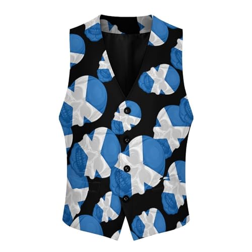 Scotland Flag Skull Men's Suit Vest Waistcoat Vests Formal Dress with 2 Pockets for Business Casual Tuxedo3