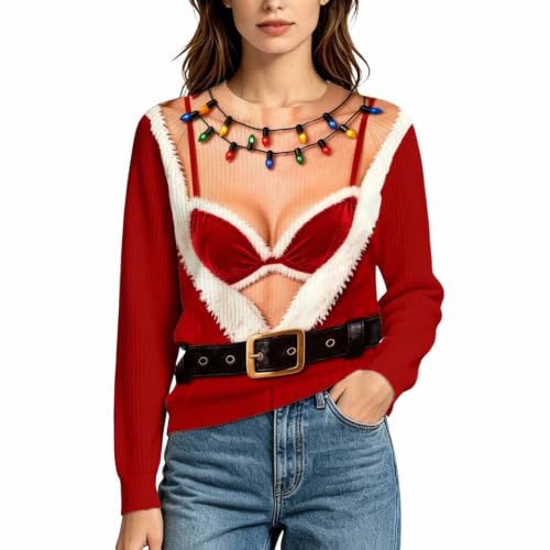 Women Funny Ugly Christmas Sweater Novelty 3D Design Santa Hairy Chest Shirt Unisex Top for Xmas - image 5