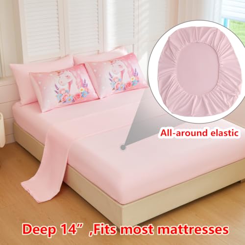 Image of Twin Bedding Set for Girls 5 Piece Pink Unicorn Comforter Set for Girls Super Soft Microfiber Bed Set Bed in a Bag with Comforter Sheets Pillowcase & Sham (5 Piece Twin Size)