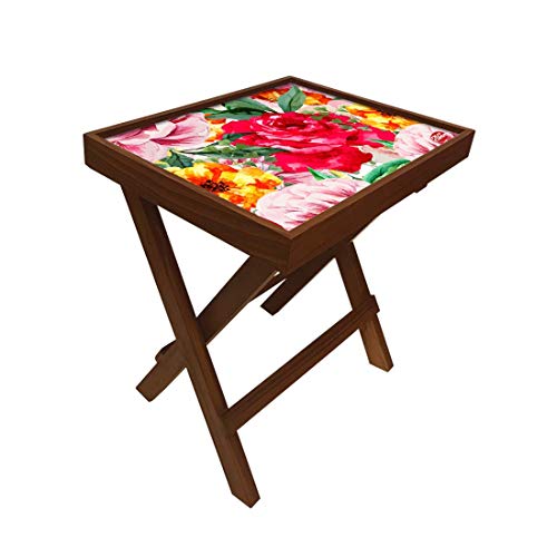 Image of Nutcase Designer Teak Wood Side Table Folding Wooden Bedside Coffee Outdoor Picnic Table - Beautiful Rose 12 x 16