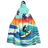 HUIKGIER Capa con capucha para adultos con estampado de surfista hawaiano en ondulado, para hombres y mujeres, Halloween, carnaval, cosplay, temática medieval de bruja