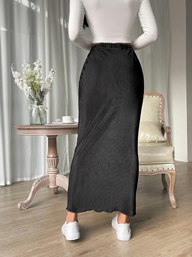 Women Casual Elastic Waist Pencil Skirt Midi Long Skirt2