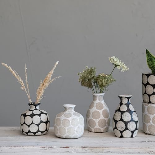 Creative Co-Op Terracotta Vase with Wax Relief Dots, Black and Natural Creative Co-Op Terracotta Vase with Wax Relief Dots, Black and Natural