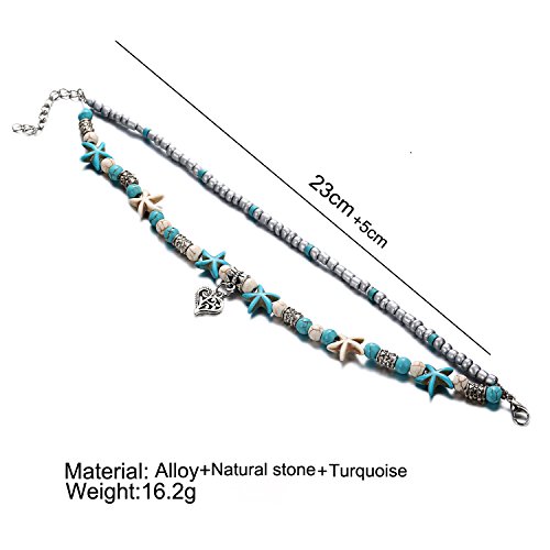 Image of Softones Blue Starfish Turtle Anklet Multilayer Charm Beads Sea Handmade Boho Anklet Foot Jewelry for Women