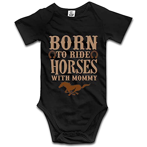 Image of Born to Ride Horses with Mommy Baby Bodysuit Short/Long Sleeve Jumpsuit Rompers