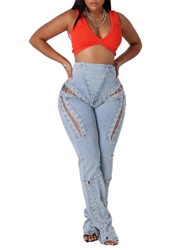 HuiSiFang Women's Ripped Flare Jeans High Waisted Bootcut Y2K Trendy Jeans Stretchy Casual Denim Pants Streetwear