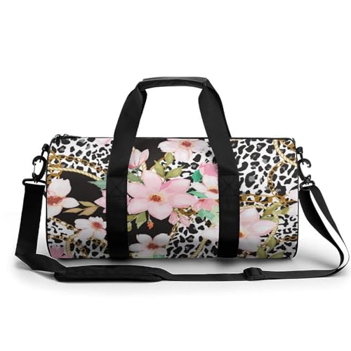 Sac de voyage 45x23x23cm fleur léopard : duffel bag imperméable pour le sport