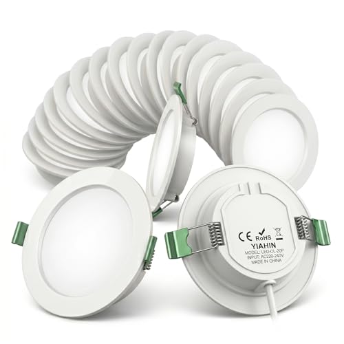 Kit 20 Pezzi Faretto LED da Incasso Ultrasottile 4W 339LM, Luce Bianco Naturale 4000K, Pannello da Soffitto in Plastica per Cartongesso, Anti-corrosione e Isolamento Sicuro, per Cucina Bagno Soggiorno
