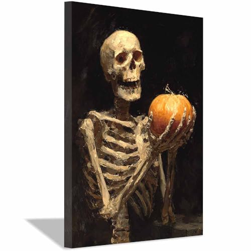 Peinture effrayante crâne d'Halloween CUDAOO grand tableau toile kaki encadrée 70x100cm