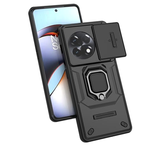 Image of SHINESTAR Tough Armor OnePlus 11R 5G Bumper Back Case Cover | Ring Holder & Sliding Camera Shield Cover | 360 Degree Protection Back Case Cover for OnePlus 11R 5G (Black)