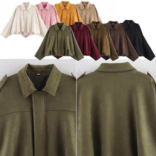 HUIQINGLI Women's Casual Lapel Faux Suede Cropped Jacket, Spring Lapel Pilot Coat Y2k Going Out Jackets Outerwear4