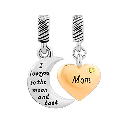 DemiJewelry Mom I Love You to The Moon and Back Heart Charms Bead for Bracelets