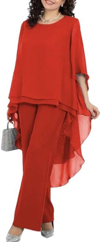 Women Chiffon Two Piece Set Solid Color Top Pants Casual Fall Outfit