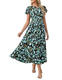 GRACE KARIN Women Summer Maxi Floral Dress Short Sleeve V Neck Wedding Dress Elegant Sundress Black Blue L