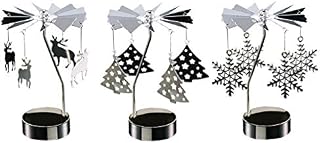 FRCOLOR 3pcs Rotating Candle Holder Metal Snowflake Christmas Tree Reindeer Tealight Candlestick Holder Christmas Candle Spinner for Christmas Wedding Gifts