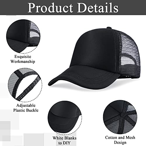 16 Pack Trucker Hat For Kids Summer Polyester Mesh Cap Adjustable Sublimation Blank Hats Baseball Caps For Outdoor (Black) #TOP2