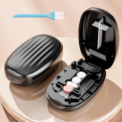 Image of Pill Cutter Splitter for Small and Tiny Pills, 1 /2 1 /4 Pill Splitter for Small Pills,Vitamins, Tablets in Half or Quarters, Accurate and Easy Cutting, Stainless Steel Blade, Back Storage (Black)