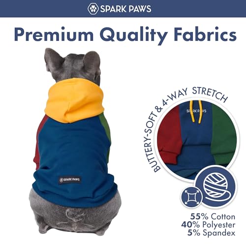 Image of Spark Paws Dog Hoodie - Premium Dog Sweater for Small, Medium, and Large Dogs | Warm Outfits for French Bulldogs, Pitbull, Puppy, Winter Jacket Alternative - Primary Color Block - XL