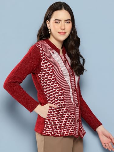 Image of Aarika Womens Winter Wear Green Colour Zig Zag Woolen Cardigan