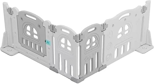 SUKIZUKI ベビーゲート 置くだけ ベビーフェンス ベビーサークル キッズパーテーション ペットゲート ドア付き 脱走防止フェンス 自立式 赤ちゃん 安全設計 出産祝い 幅260cm(ホワイト+グレー)