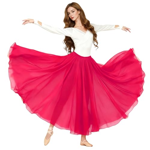 Baisdan Belly Dance Long Swing Skirt Festival Tribal Chiffon Maxi Full Skirt Rose Pink
