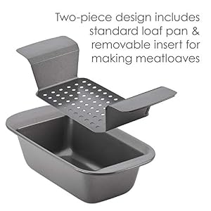 Rachael Ray Bakeware Meatloaf/Nonstick Baking Loaf Pan with Insert, 9 Inch x 5 Inch, Gray Rachael Ray Bakeware MeatloafNonstick Baking Loaf Pan with Insert 9 Inch x 5 Inch Gray