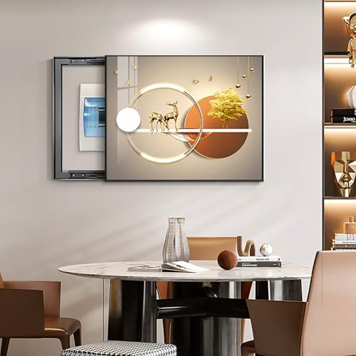 Breaker Box Cover Decorative, Electric Meter Fuse Box Cover, Modern Wall Art Painting, Crystal Ceramic Surface, Sliding or Flip-up Design, Widely Used(Orange 3,70 * 50cm/27.5 * 19.7in)