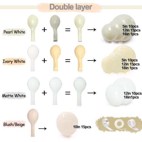 Image of White Balloon Arch Kit Double Stuffed Ivory Beige Balloons Blush Cream White Pearl Balloon Garland for Baby Shower Birthday Bridal Shower Wedding Bachelorette Anniversary Party Decor