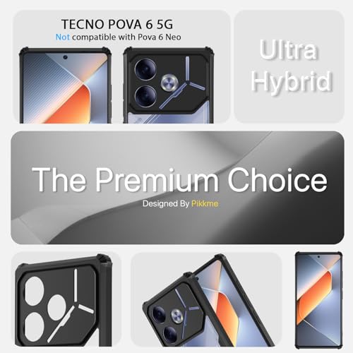 Image of Pikkme Crystal Clear Transparent Back | Ultra Hyrbid | Full Camera Protection | Raised Edge | Bumper Back Case for Tecno Pova 6 (Black)