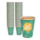 100% Compostable Disposable Coffee Cups [12oz 80 Pack, Winter Green] Paper Cups Made from Unbleached Bamboo Fiber, To Go Coffee Cups by Earth's Natural Alternative