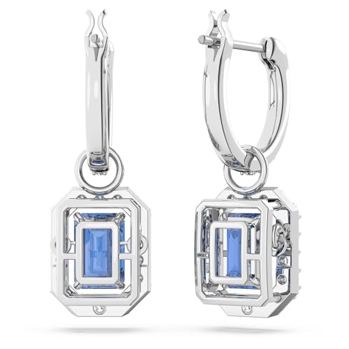 Swarovski Una Earrings, Octagon cut Swarovski Zirconia, Blue, Rhodium Finish4