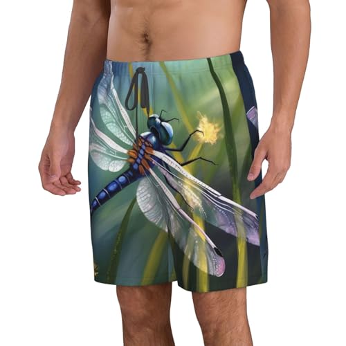 Dragonfly Painting Men's Swim Trunks Quick Dry Board Shorts with Pockets Casual Drawstring Beach Shorts2