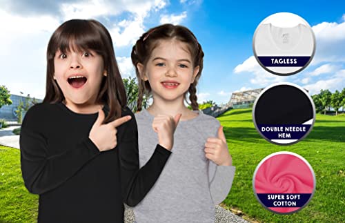 Image of Brix Girls' Long Sleeve Tees - 100% Cotton Tagless 4 -Pack Crew Neck Super Soft Cotton T Shirts.