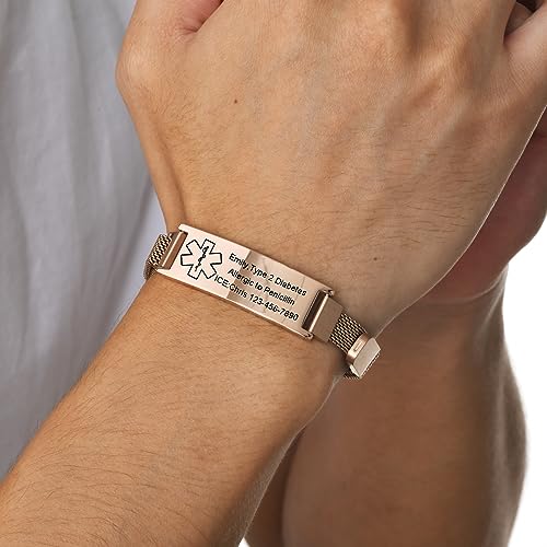 VNOX Medical Alert Id Bracelet for Men Women-Custom Engraving Medical Alert Bracelets for Women Men Dementia Stainless Steel Emergency Bracelets Wristband,Personalized Mens Life Alert Bracelet4