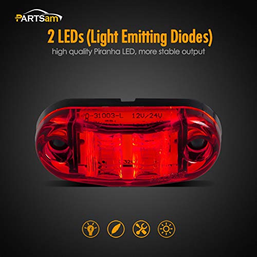 Partsam Amber Red 2.5" 2 Diode Oval Led Trailer Truck Clearance Light Side Marker Light 4Pcs, Surface Mount Little Boat Marine Led Lights Rv Camper Accessories (2 Amber+2 Red) #TOP2