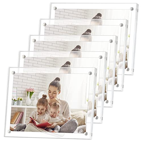 LileZbox Acrylic Photo Frame,Clear Pictures Frame Desktop,Horizontal or Vertical Magnet Picture Frame with Support,1 pack (4x6 (set of 5))