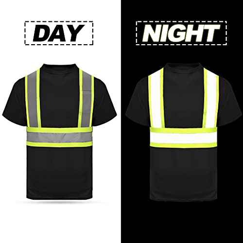 HYCOPROT Hi Vis T-Shirt Viz High Visibility Reflective Safety Vest Waistcoats Breathable Light Short Sleeve Workwear Visibility Shirts Black - Image 3