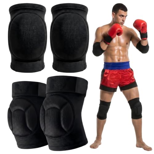 VercanMonth 1 Pairs Muay Thai Elbow Pads and Knee Pads for Muay Thai Kick Boxing Wrestling Basketball Adjustable Protector Avoid Abrasion Bruise Sprain During Training Ensure Safety for Man(Black XL)