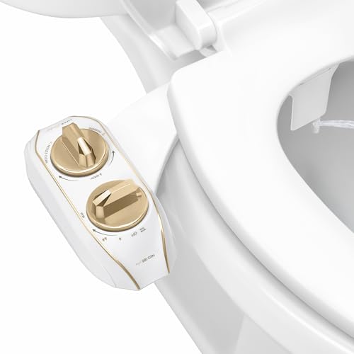 LUXE Bidet NEO 185 Plus - Dual Nozzle, Non-Electric Bidet Attachment for Toilet Seat, Patented Slide-In Install, 360° Self-Clean, EZ-Lift to Clean, Feminine & Rear Wash (Gold)