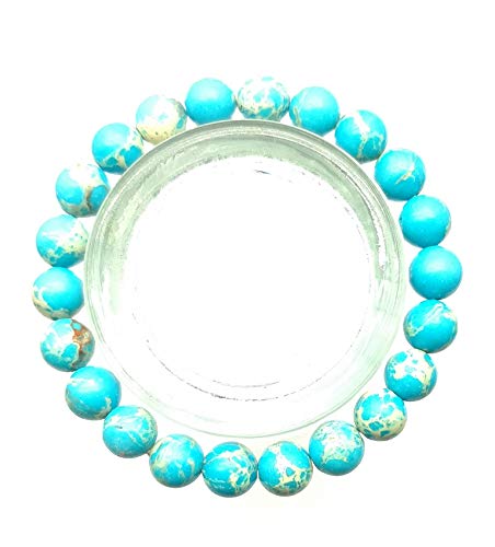 Genuine Turquoise Bracelet, Elastic Strachble Bracelet, 7 Inch Long, Round Beads 8mm Bracelet For Unisex code-JG136