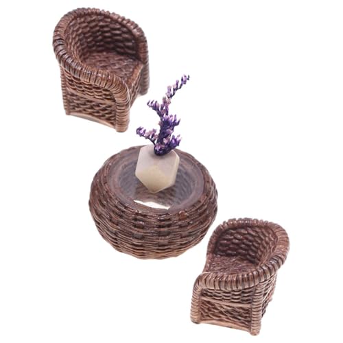 DOITOOL Miniature Table and Chairs Set: 1:12 Scale Miniature Dollhouse Accessories Mini Rattan Table and Chairs Dollhouse Furniture for Fairy Garden...