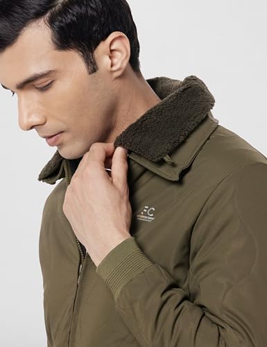 Image of Qube By Fort Collins Men's Fur Collar Bomber Jacket - Padded Quilted Puffer Winter Jacket for Men | Full Zip Warm Aviator Jacket with Sherpa Collar & Flap Pockets for Winter Wear & Daily Use