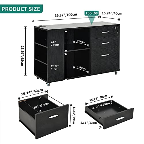 image for YITAHOME File Cabinet with Charging Station, Mobile Lateral Filing Cab
