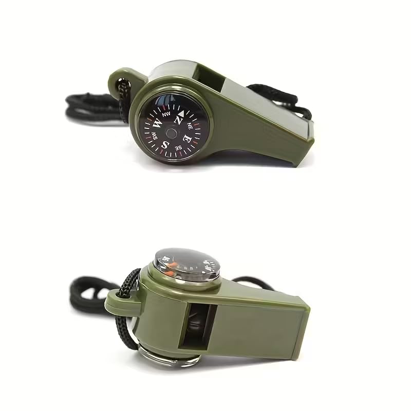 Silbato 3 en 1 con brújula y termómetro para camping miniatura 3
