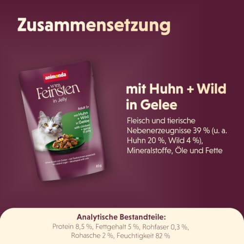 animonda Vom Feinsten Adult Raffinesse Katzenfutter in Gelee mit Huhn und Wild (24 x 85 g), Nassfutter mit Taurin und Vitamin D3… – Ansicht 5
