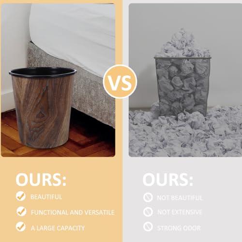 Image of EXCEART Wood Grain Trash can 8.9 Inch Plastic Wastebasket Small Round Garbage Bin for Home Kitchen Bathroom Office Storage