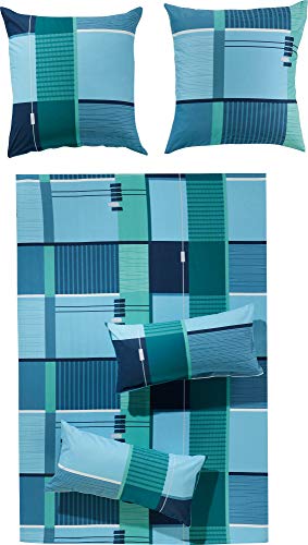 Erwin Müller Bettwäsche, Bettgarnitur, Kissenbezug Flanell blau-türkis...