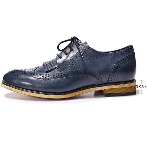 Mona Flying Women's Leather Perforated Lace-Up Saddle Oxfords Brogue Wingtip Derby Shoes #TOP1