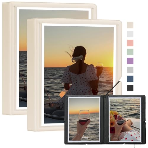 Image of Dawnhua 2 Pack Small Photo Album 5x7 Customizable Cover Plastic 5x7 Photo Book Holds 36 Pockets Mini Picture Album for Wedding Family and Travel (Beige)